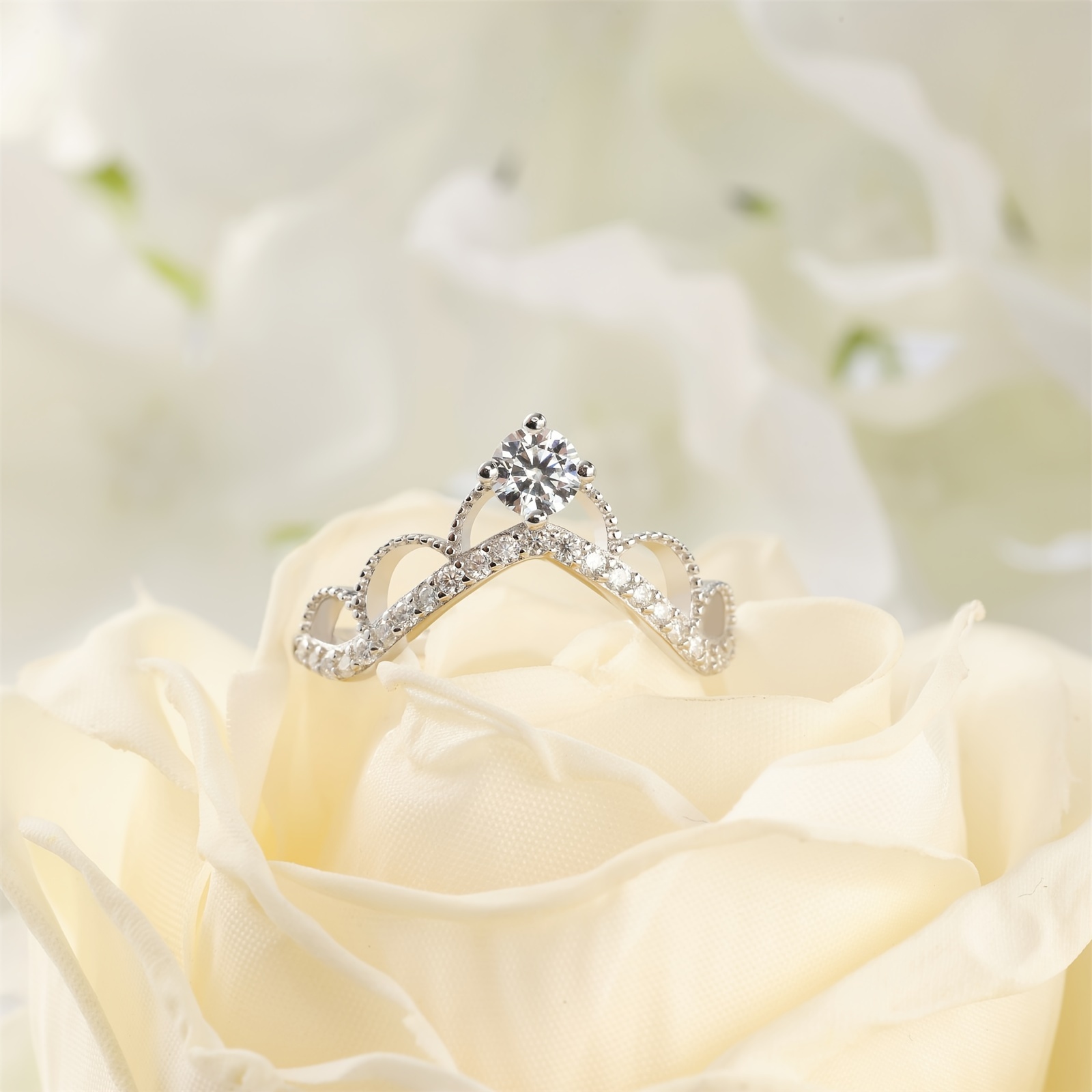 S925 Silver Ring Moissanite Stone Crown Tiara Wedding Band Mother's Ring